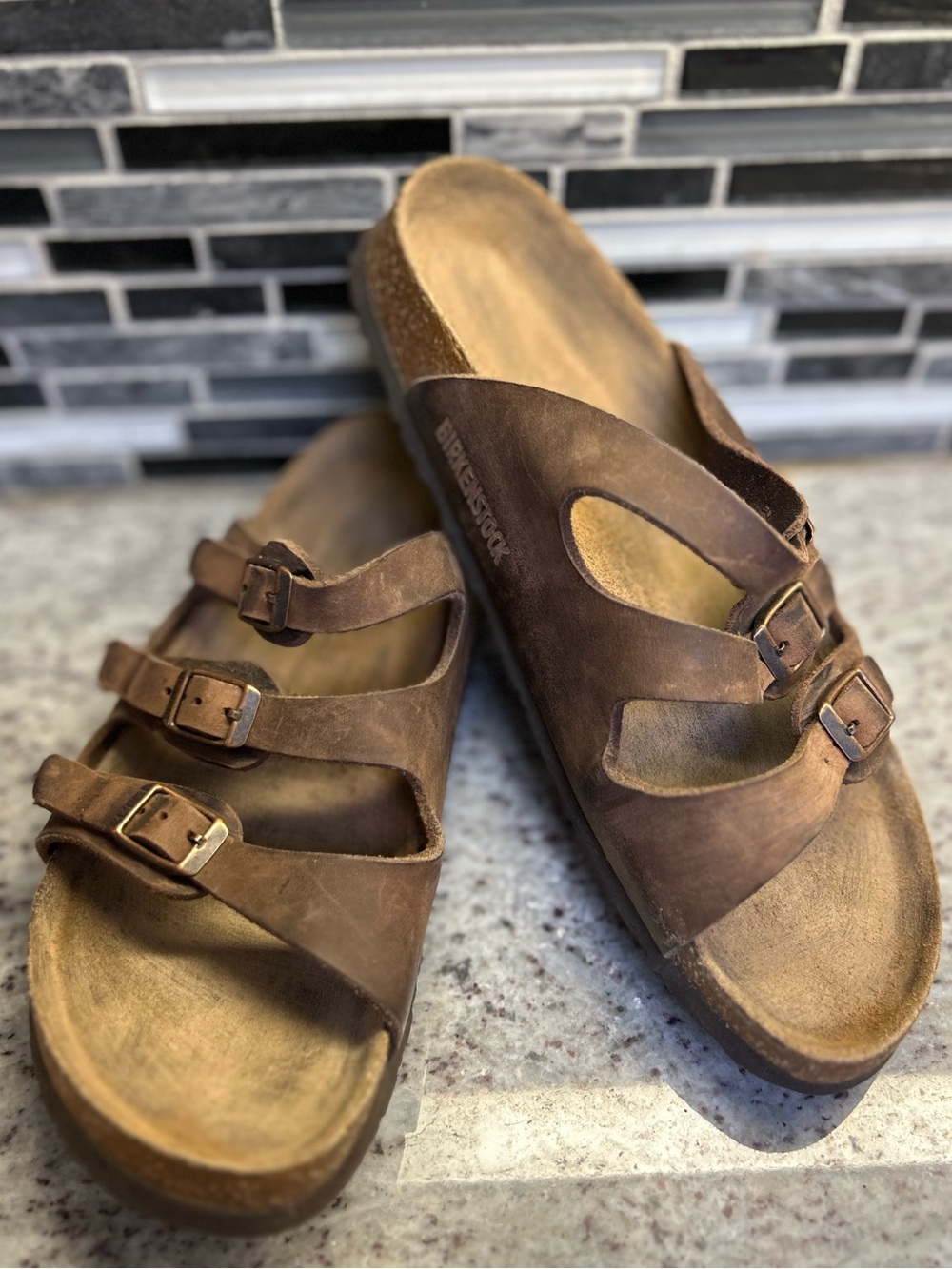 Birkenstock Triple-Strap leather Sandals in Brown size 9 (40)